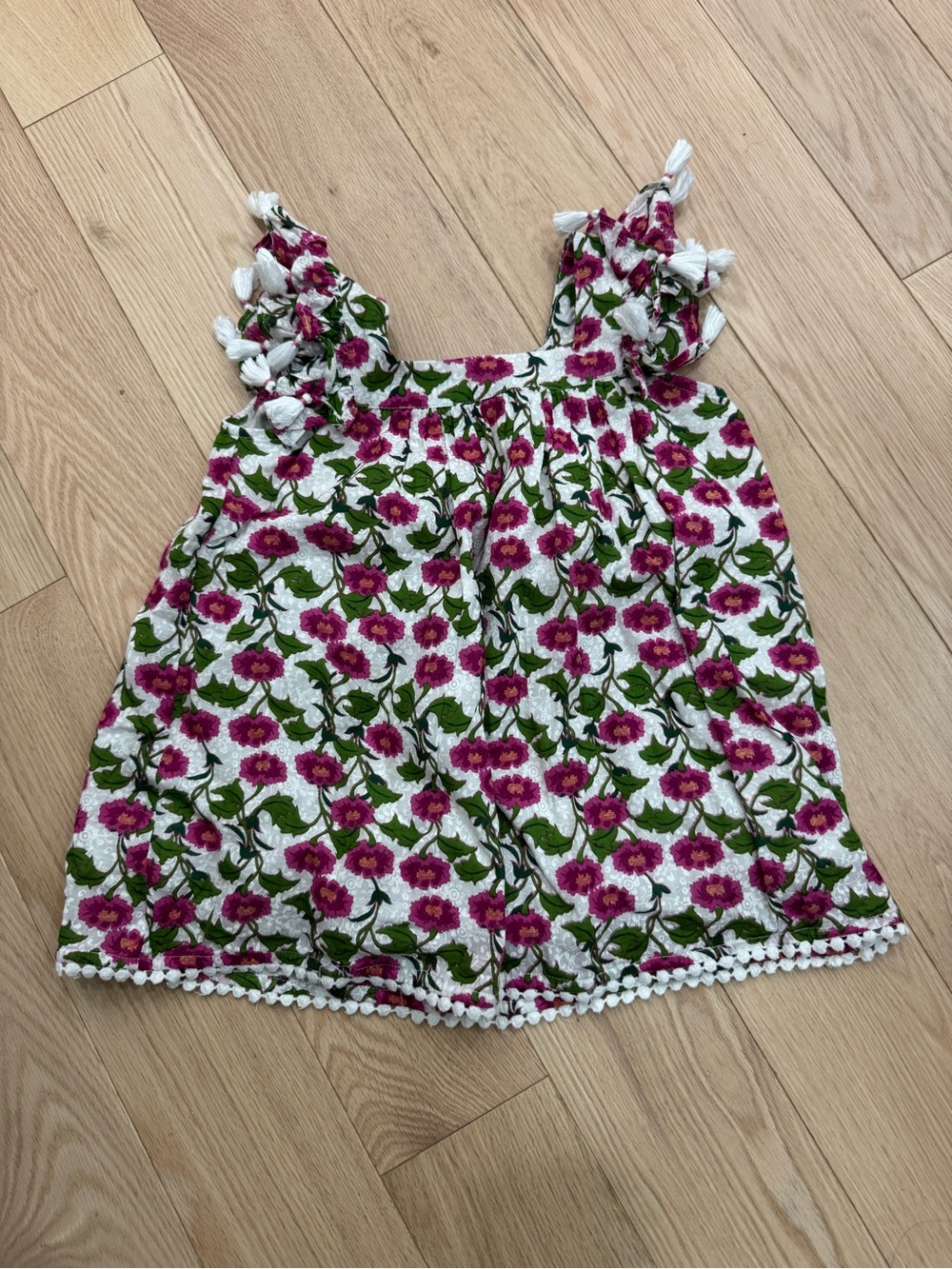 Roller Rabbit White Dress with Purple Floral Print and Green Leaves